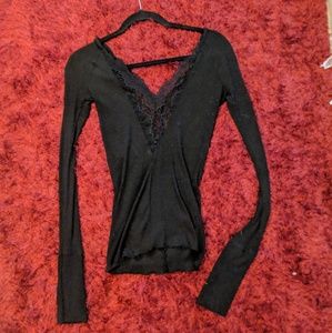 Urban Outfitters Lace Plunge Long Sleeve Tee Shirt